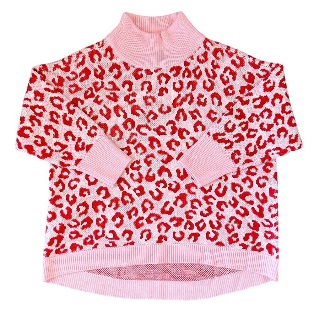 Cabana by Crown & Ivy, Oversized Pink Leopard Sweater, Size XS